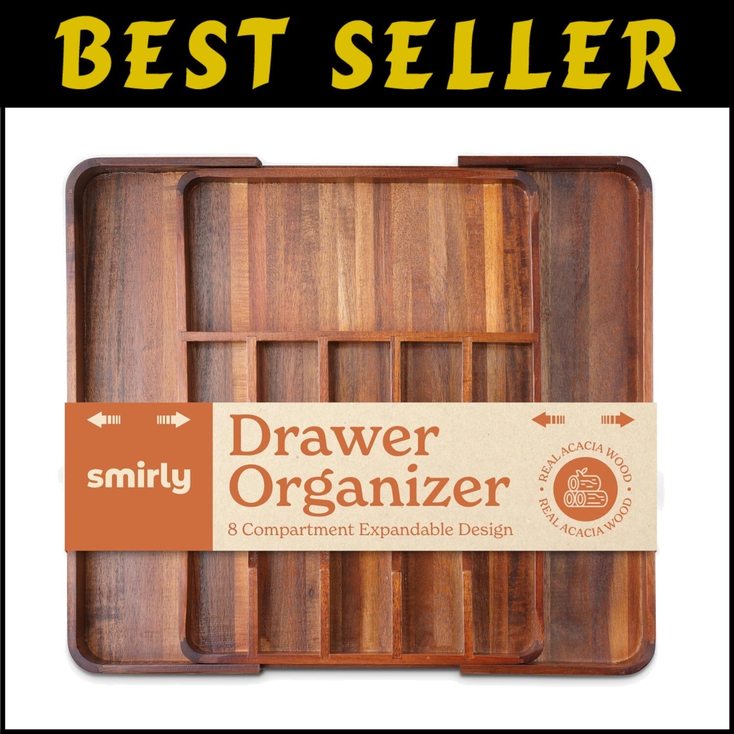 Durable Acacia Drawer Divider – Expandable Storage for Silverware and Utensils