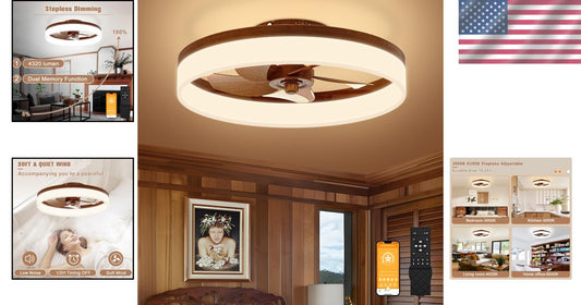 Stylish 19.7in Walnut Farmhouse Ceiling Fan with Dimmable LED Lights & Remote
