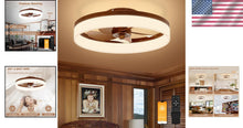 Load image into Gallery viewer, Stylish 19.7in Walnut Farmhouse Ceiling Fan with Dimmable LED Lights &amp; Remote