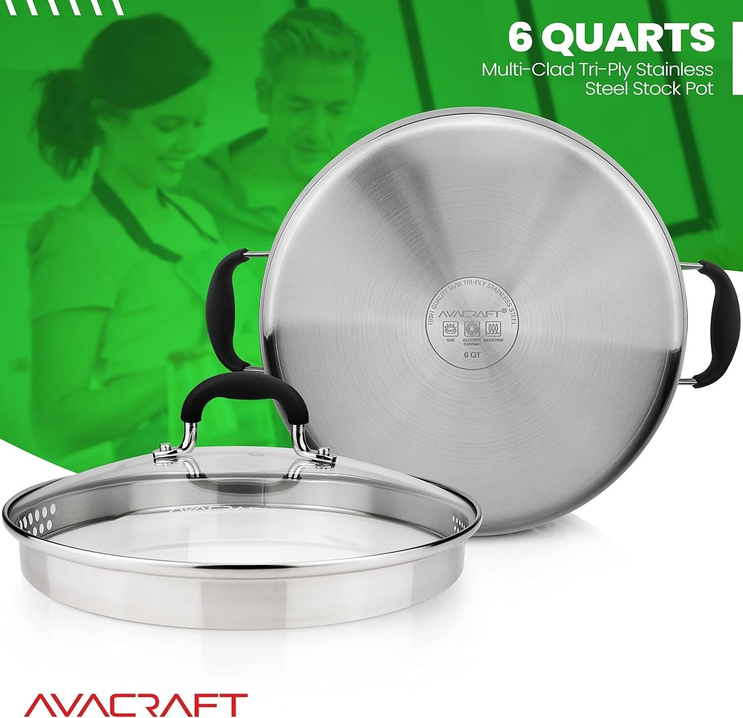 Durable 6 Qt Stainless Steel Stockpot with Easy Strainer Lid - Induction Safe