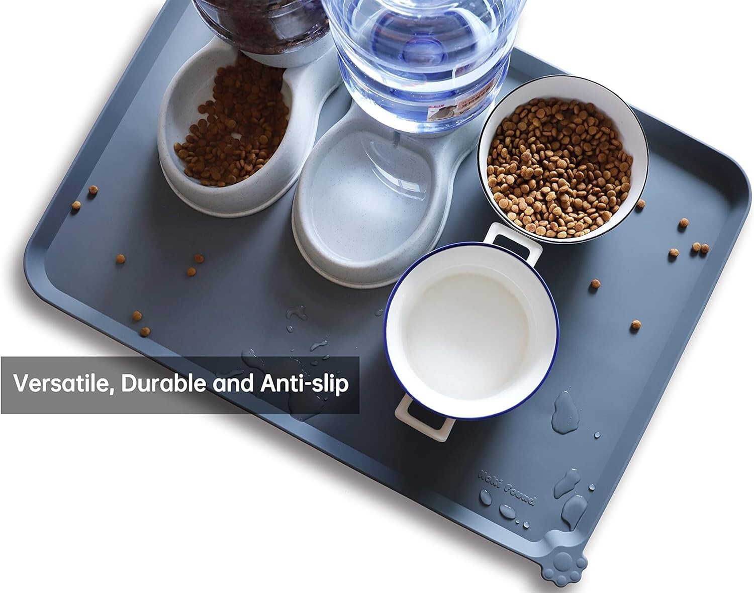 Extra Large Waterproof Pet Bowl Mat 28" x 20" - Easy to Clean Silicone Design