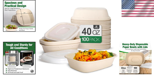 Eco-Friendly 100 Count Oval Paper Bowls - 40 oz, Ideal for Parties & Takeout