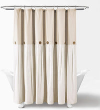 Load image into Gallery viewer, Charming Color Block Linen Shower Curtain with Coconut Buttons for Modern Baths