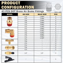 Load image into Gallery viewer, 43 PCS Brass Air Brake Fittings Kit - Quick Connect &amp; NPT Thread Assortment