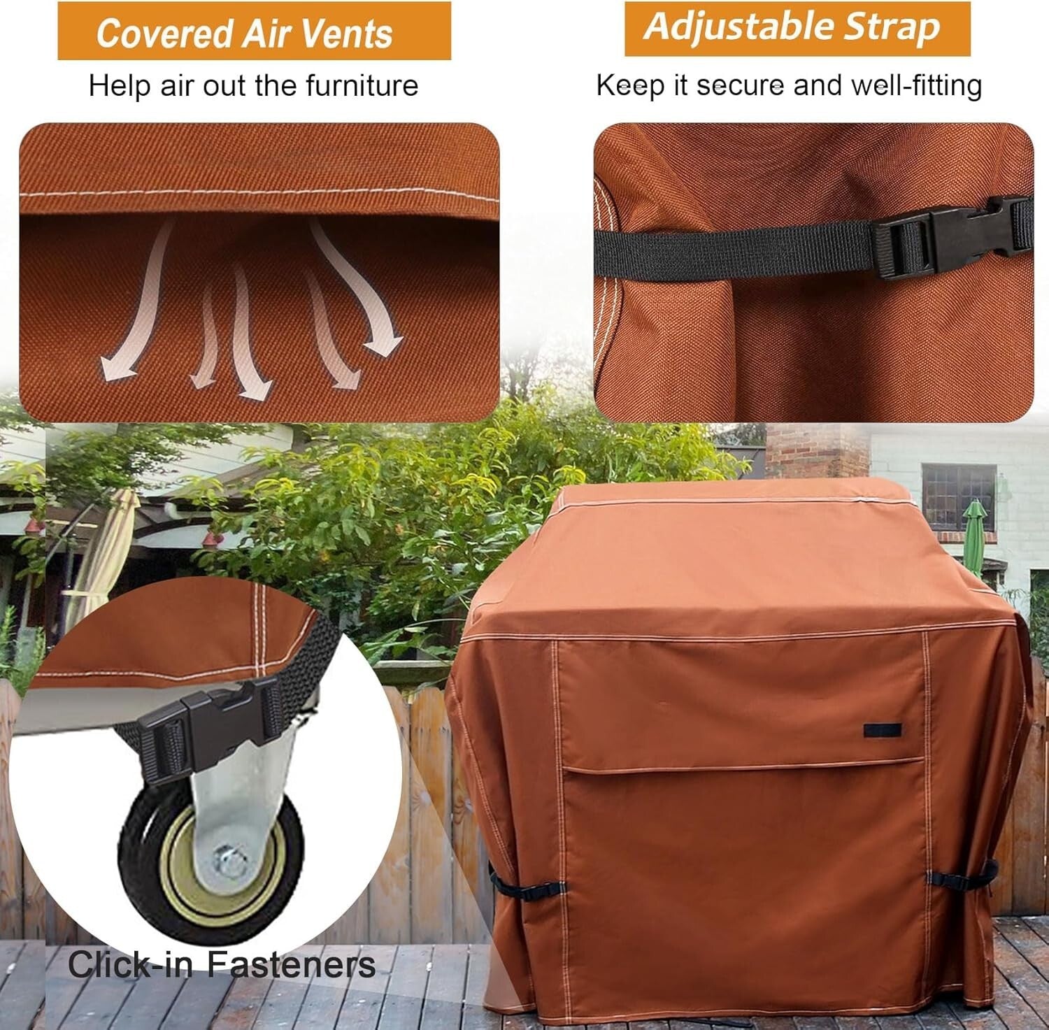 Secure Fit BBQ Grill Cover 56 Inch - Adjustable Waterproof Protection in Brown