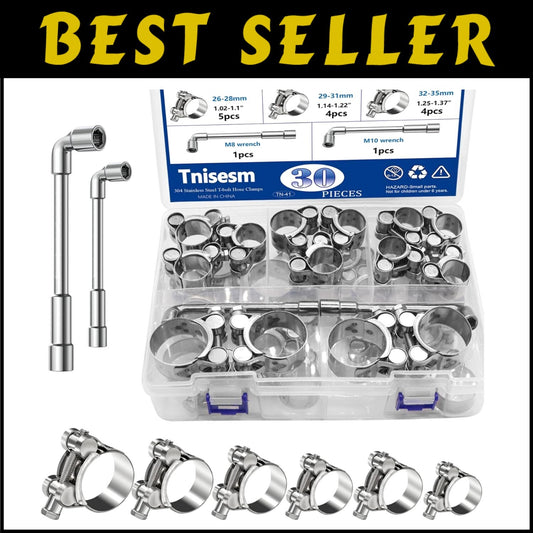 Adjustable 304 Stainless Steel T-Bolt Hose Clamps - 6 Sizes, M8 & M10 Wrenches