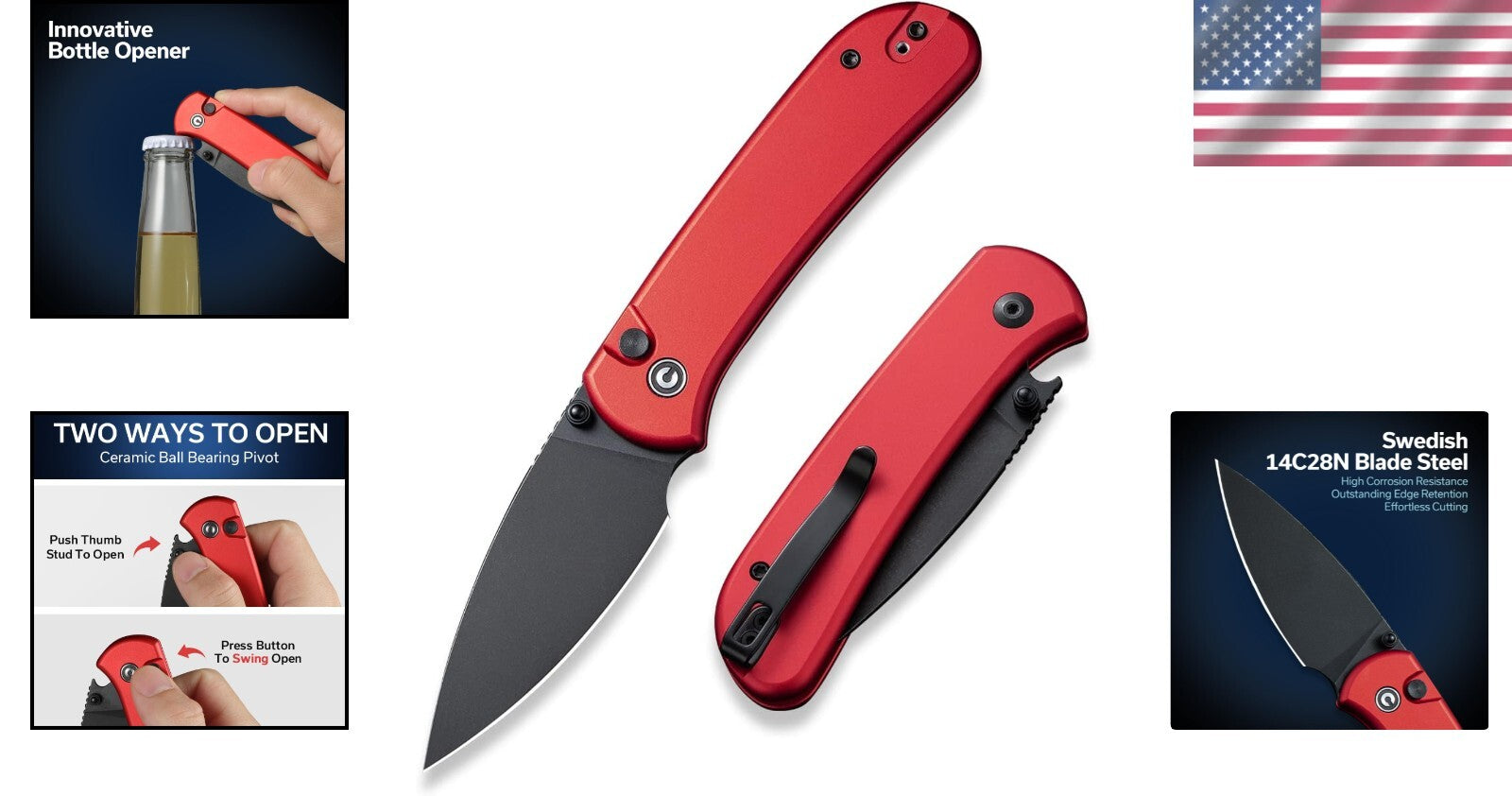 14C28N Blade Folding Knife with Deep-Carry Clip - Perfect Gift for Enthusiasts