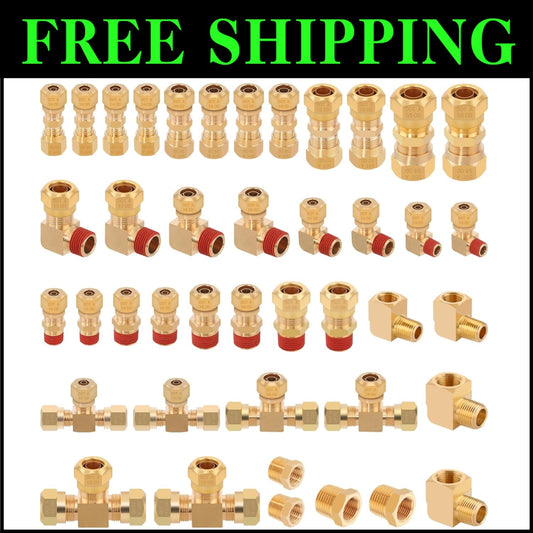 Brass Air Brake Fittings Assortment - 42 Piece Kit for Truck & Industrial Use
