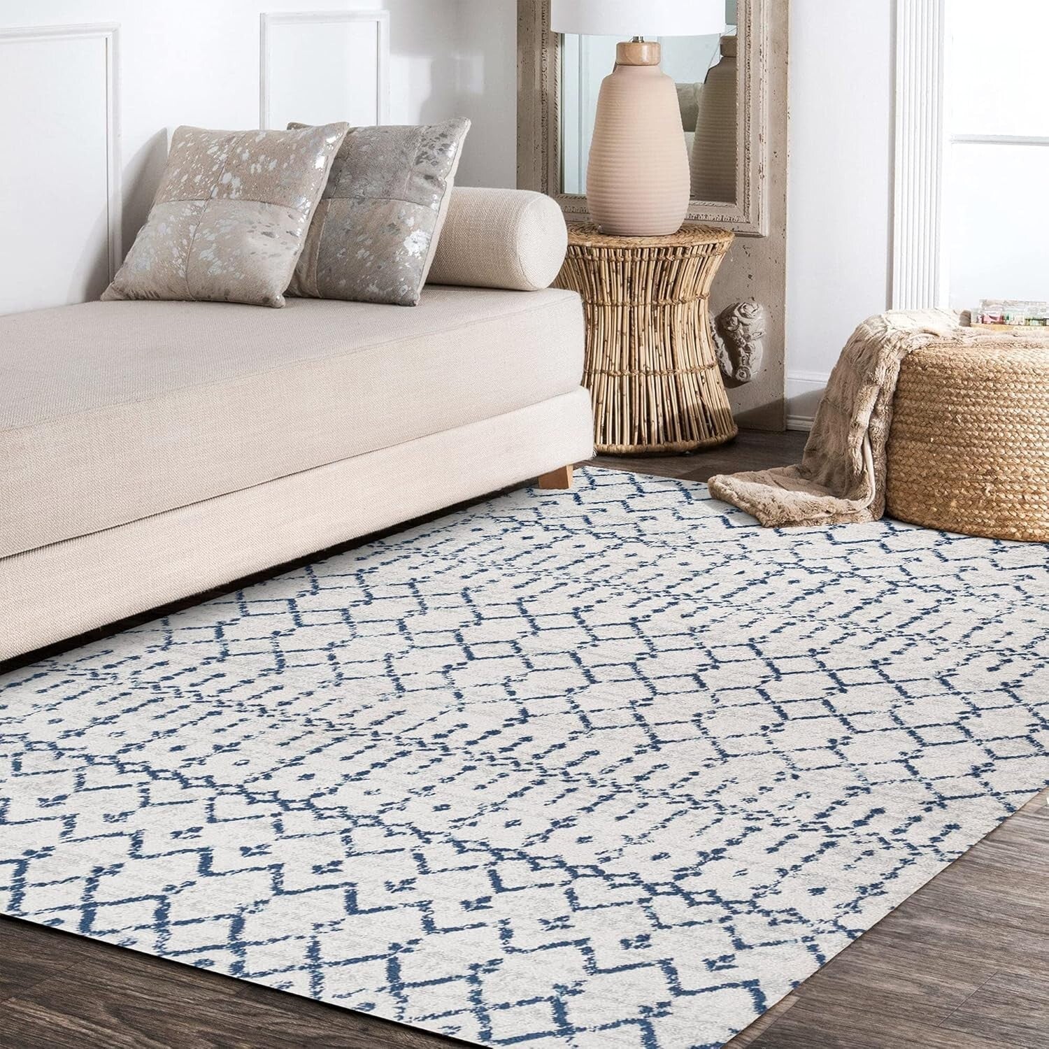 Stylish 7'8" x 10' Moroccan Diamond Rug - Durable, Non-Shedding & Easy to Clean