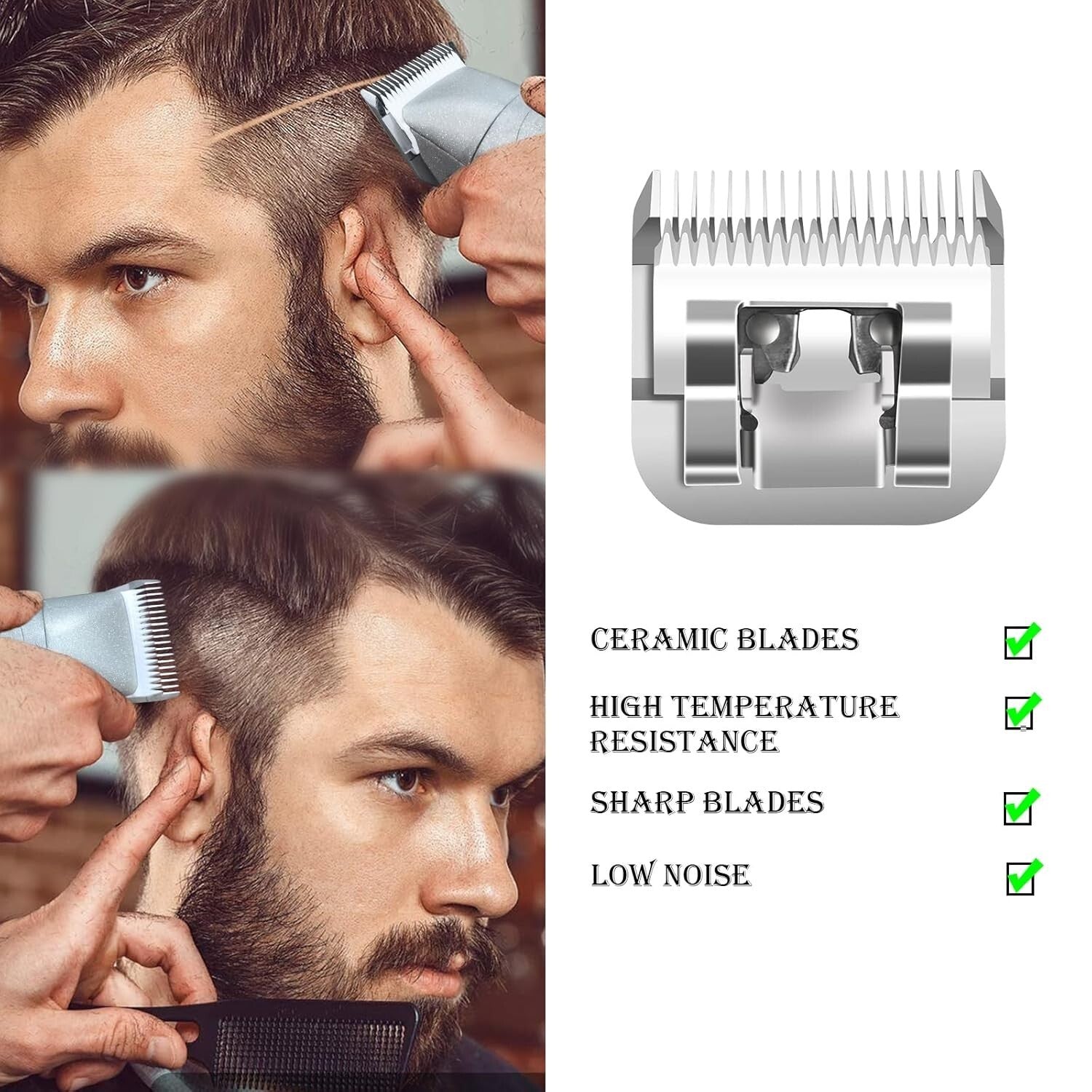 Quiet Detachable Clip Blades Set - Compatible with Andis/Oster Clippers, 3-1/2"