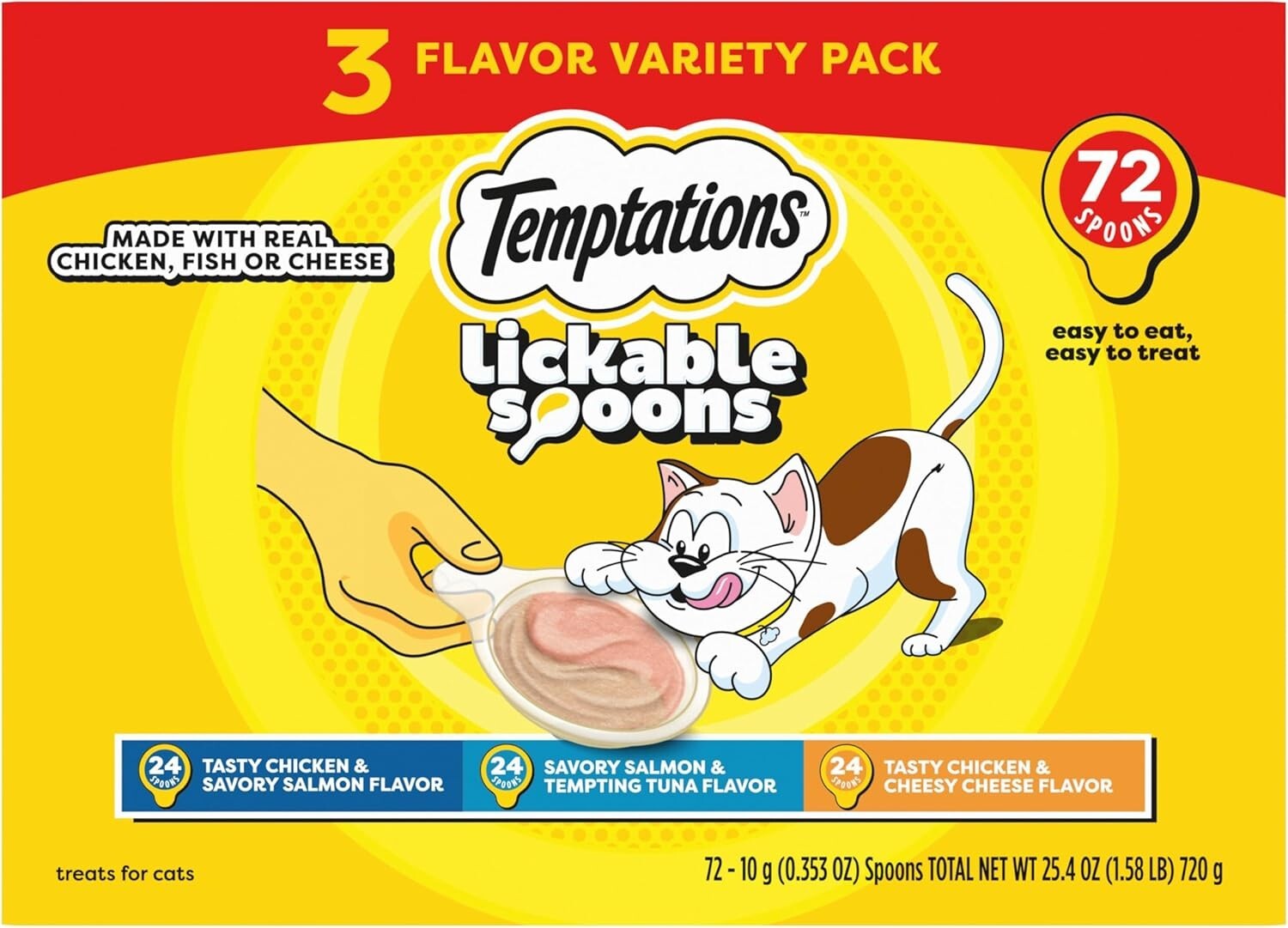 Variety Pack Lickable Cat Treats - Creamy Spoon Sizes - 10 Grams Each, 72 Count