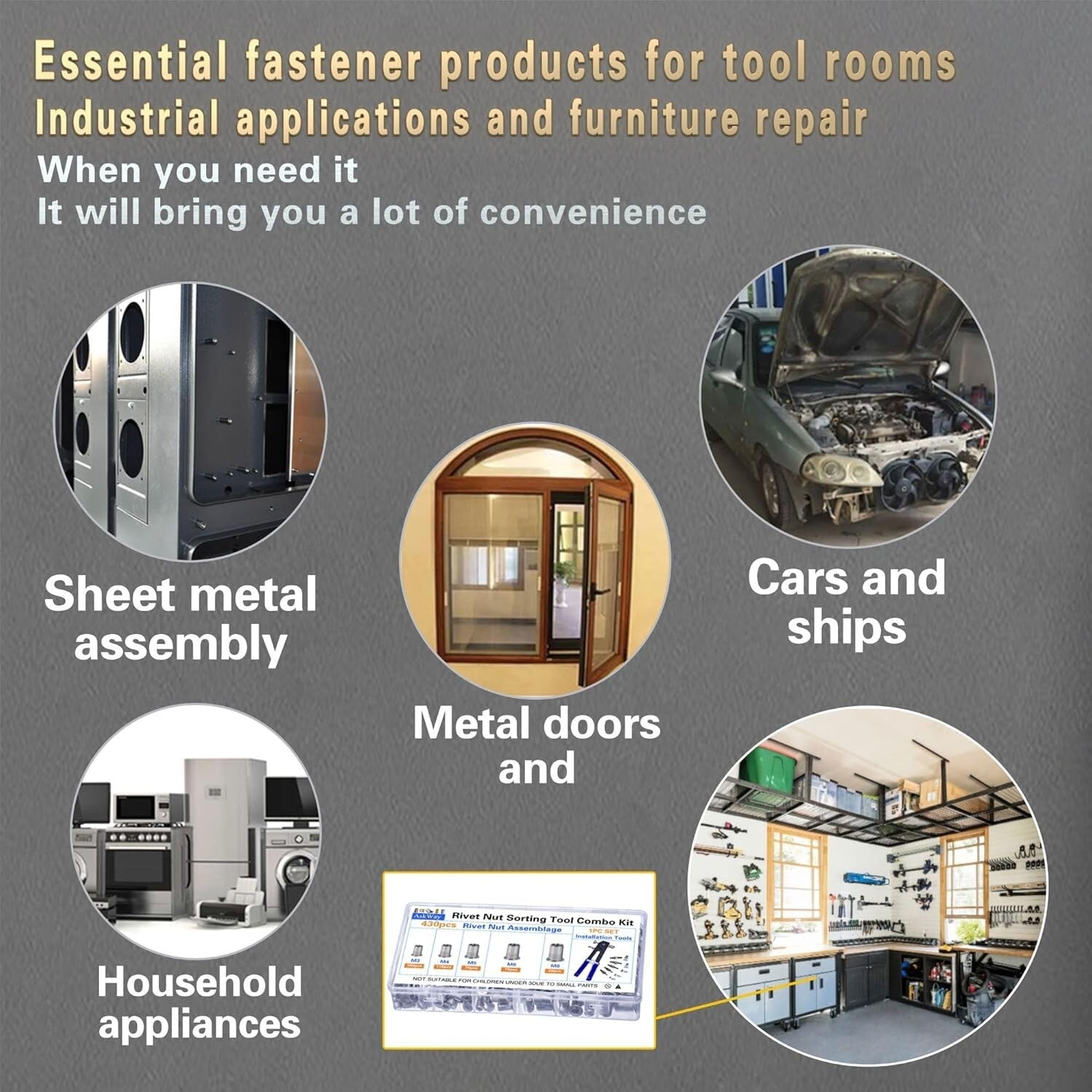 Lightweight 430PCS Rivet Nut Kit with Clear Storage Box - M3 to M8 Thread Sizes