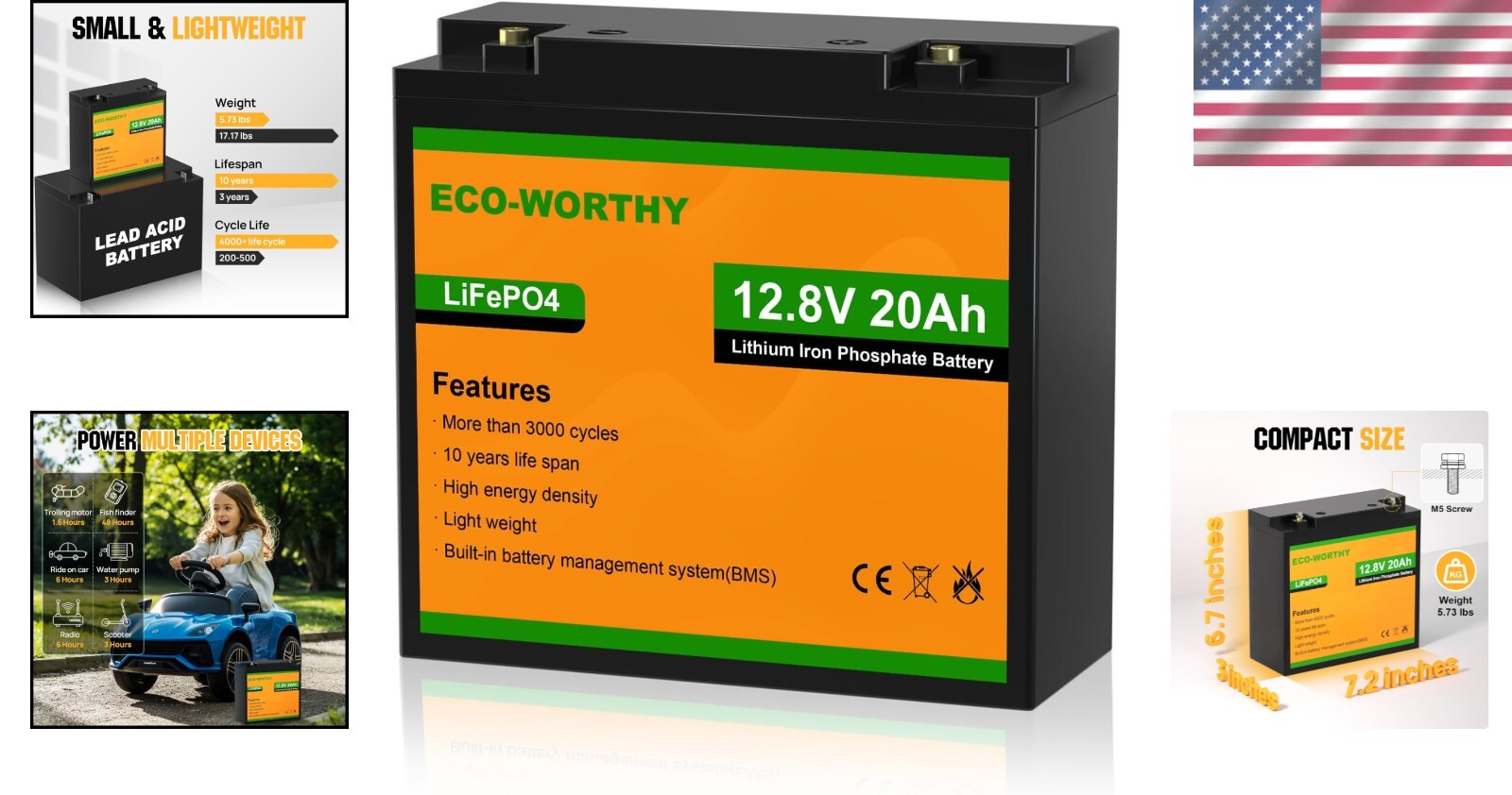 12V 20Ah Lightweight Lithium Battery - 4000+ Deep Cycles for Mobility & Scooters