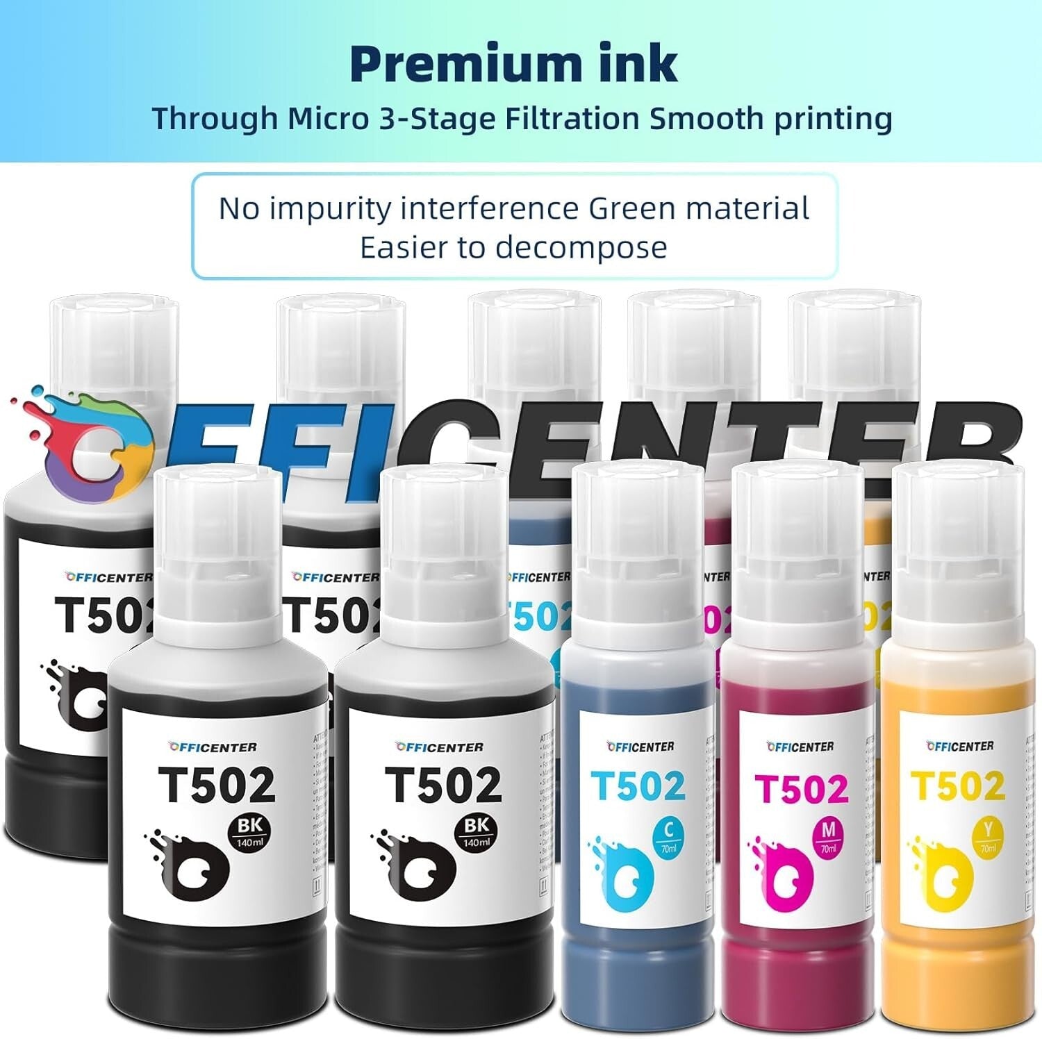 High-Capacity 10 Pack T502 Ink Refill Bottles for Ecotank & Supertank Printers
