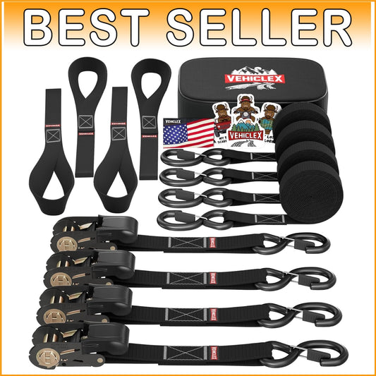 Durable 1" x 15' Ratchet Tie-Down Straps - 2200lbs Capacity for Safe Transport
