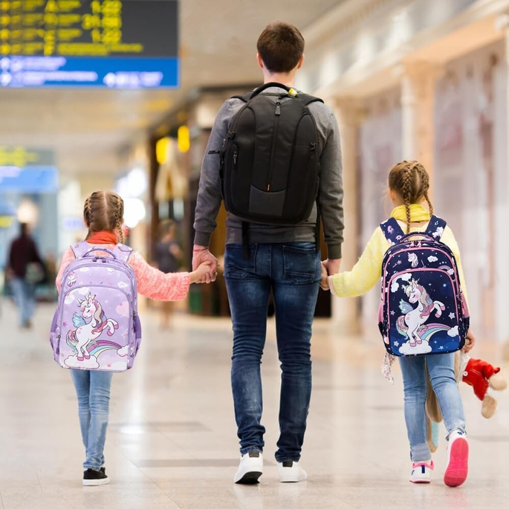 Adjustable Unicorn Backpack for Girls - 3pcs School Set with Insulated Lunch Bag