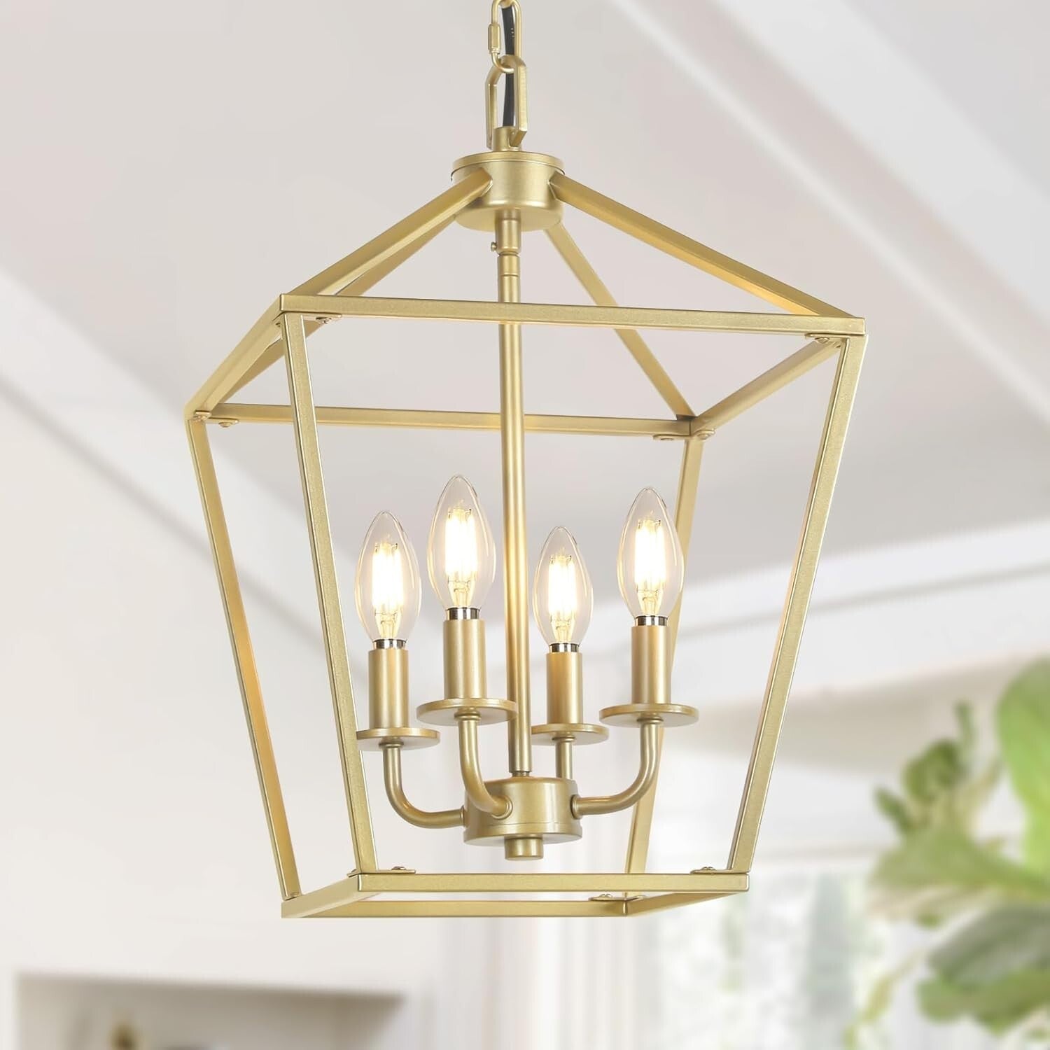Stylish 4-Light Gold Industrial Chandelier with Adjustable Height for Indoor Use