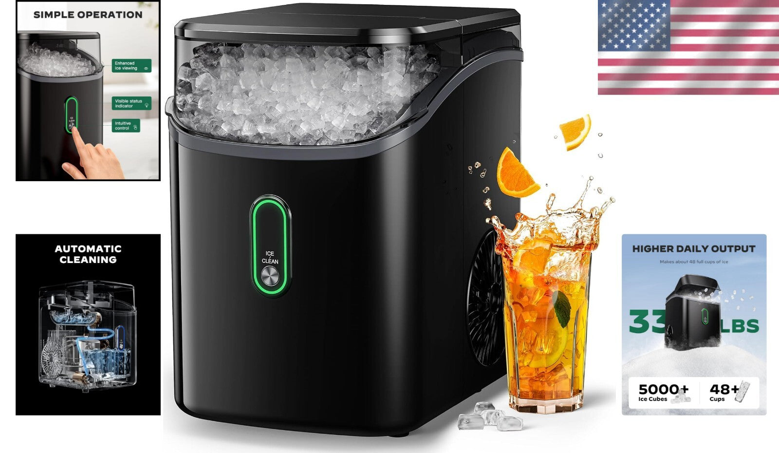 Effortless Ice-Wave: 33lb Portable Nugget Ice Maker with Easy Operation & Clean
