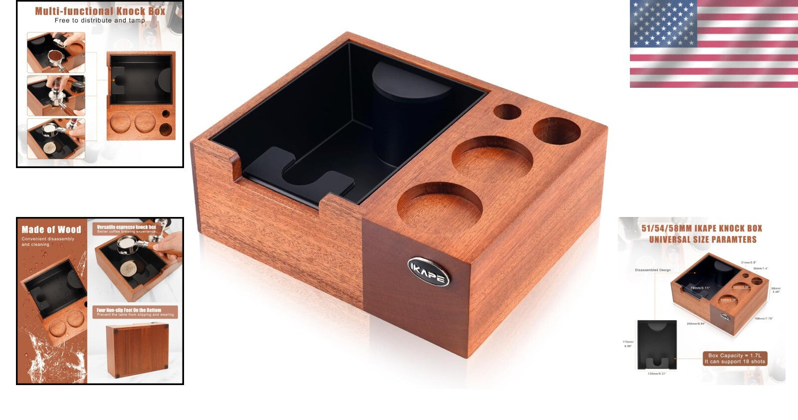 Elegant Sandywood Espresso Knock Box - Organize 51-58MM Tools Effortlessly