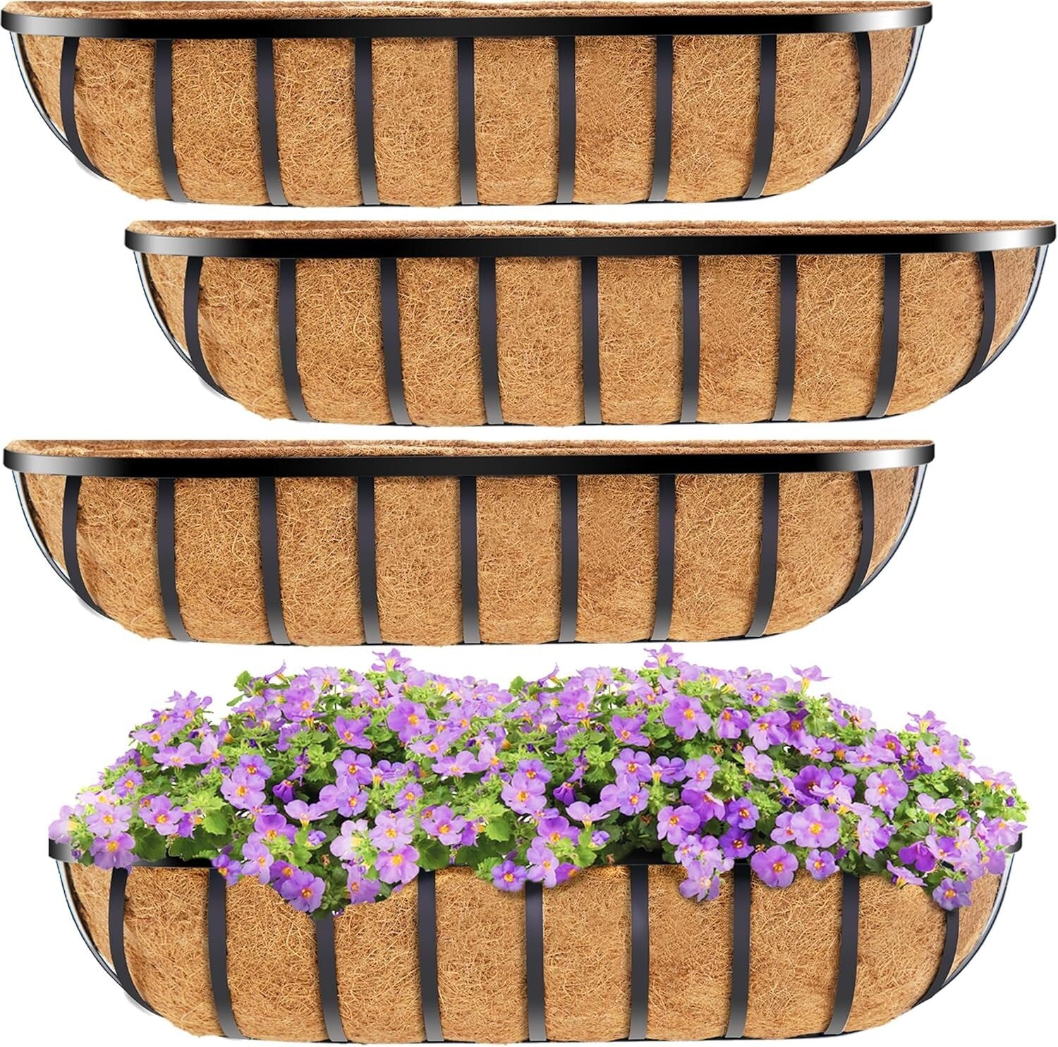 Elegant Rectangular 30" Railing Planter with Coco Liners - Add Rustic Charm!