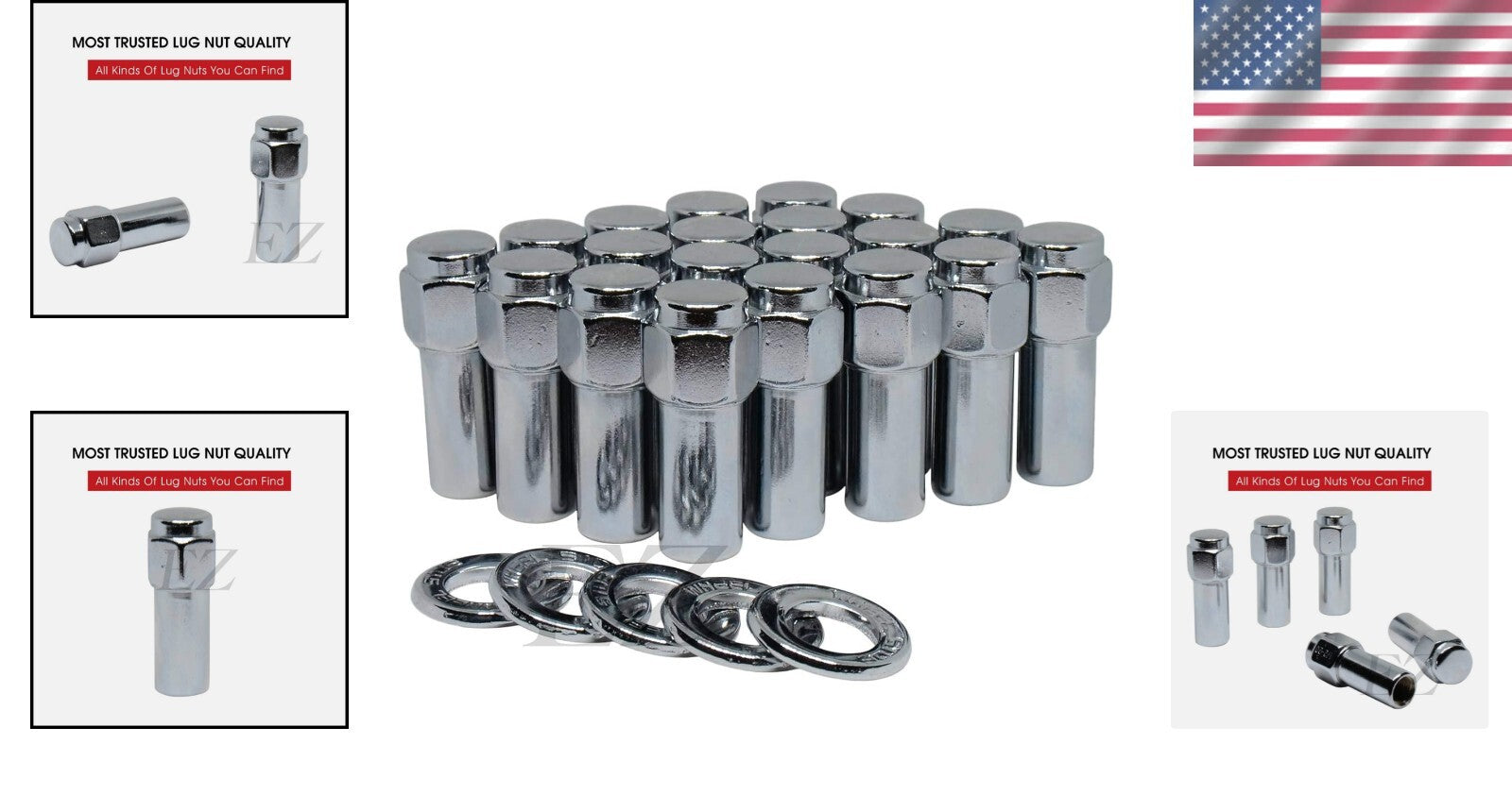 Durable 14mm x 1.5 Cragar SST Chrome Lug Nuts with Duplex Washers - 20 Pcs