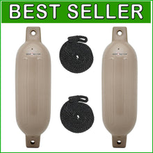 Load image into Gallery viewer, Premium Inflatable Boat Fenders Value Pack - 4.5" x 16" and Fender Lines