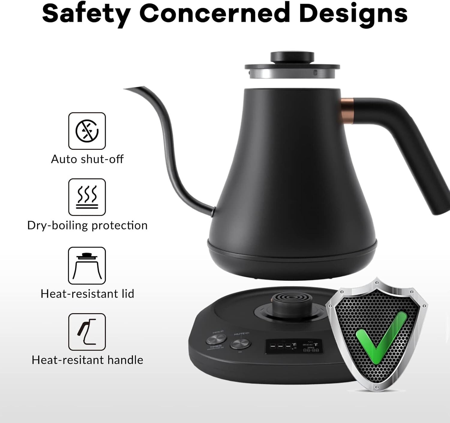 Elegant Black Electric Kettle with LCD Display and Automatic Shut-Off Feature