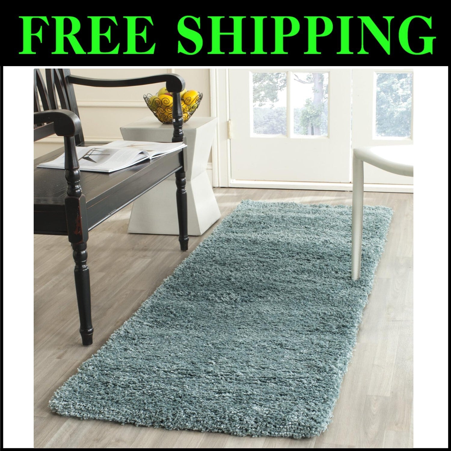 Plush Light Blue California Shag Runner Rug - 2'3" x 7' for High Traffic Areas