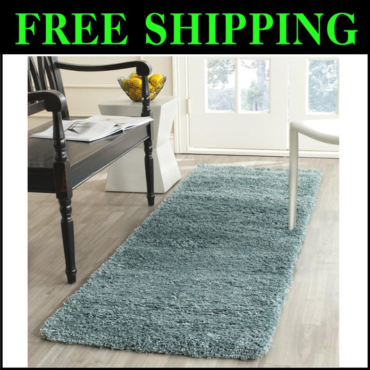Plush Light Blue California Shag Runner Rug - 2'3" x 7' for High Traffic Areas