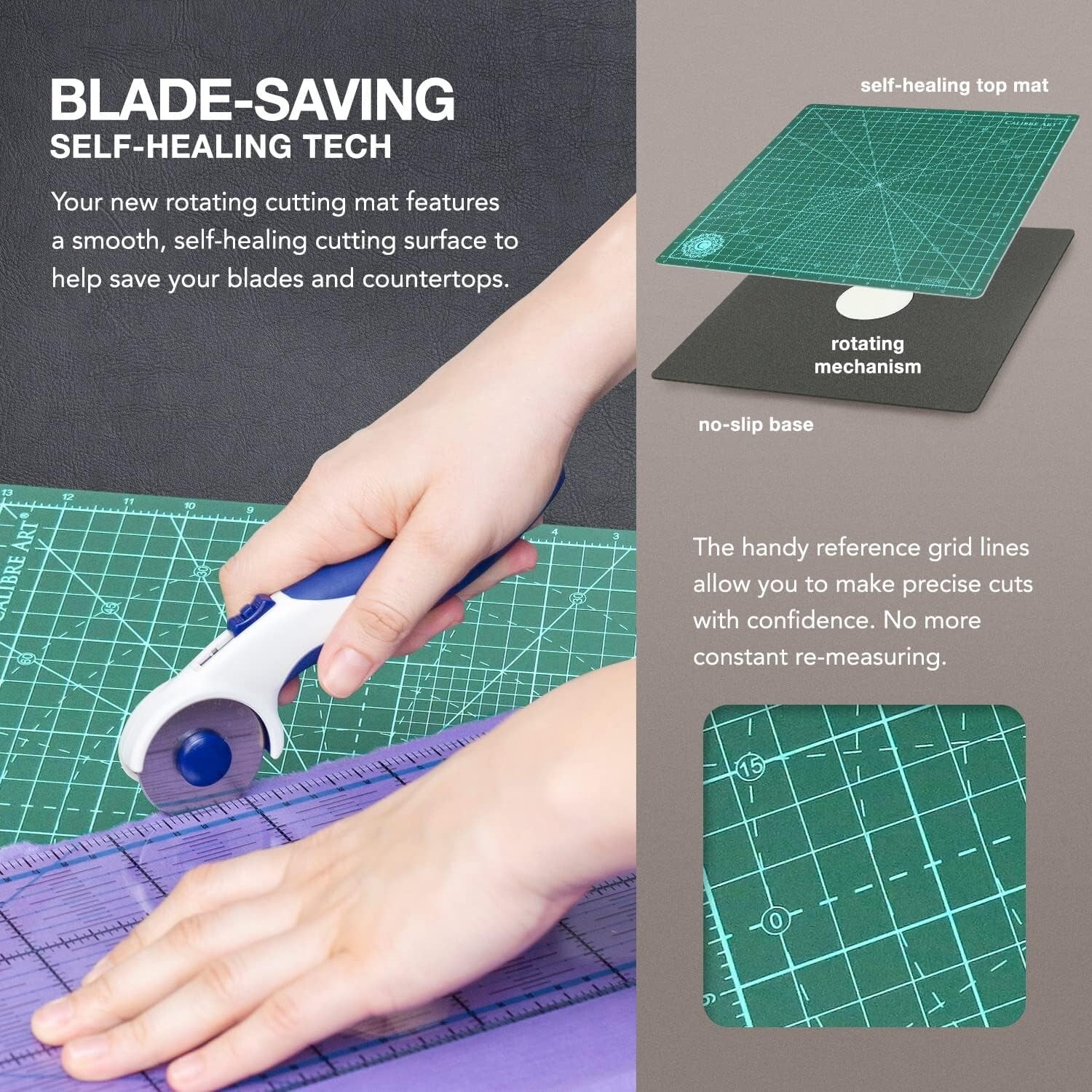 14.3-Inch Rotating Cutting Mat - Ideal for Crafting, Quilting & Fabric Cutting