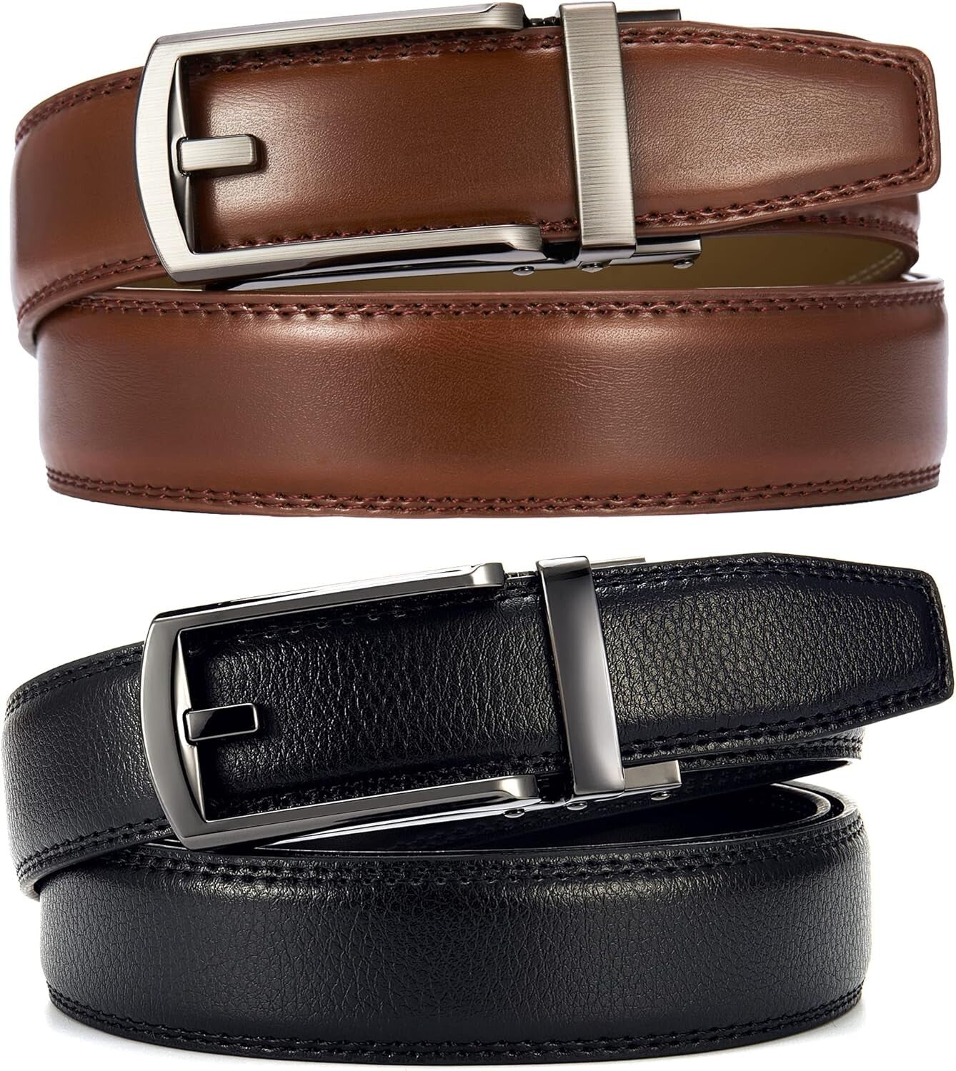 Men's Luxury Leather Ratchet Belt Pack of Two - Adjustable & Scratch Resistant