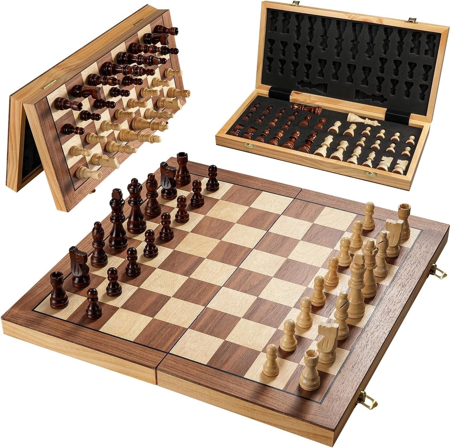 High-Quality 15" Wooden Magnetic Chess Set - Ideal Gift for Family Game Night