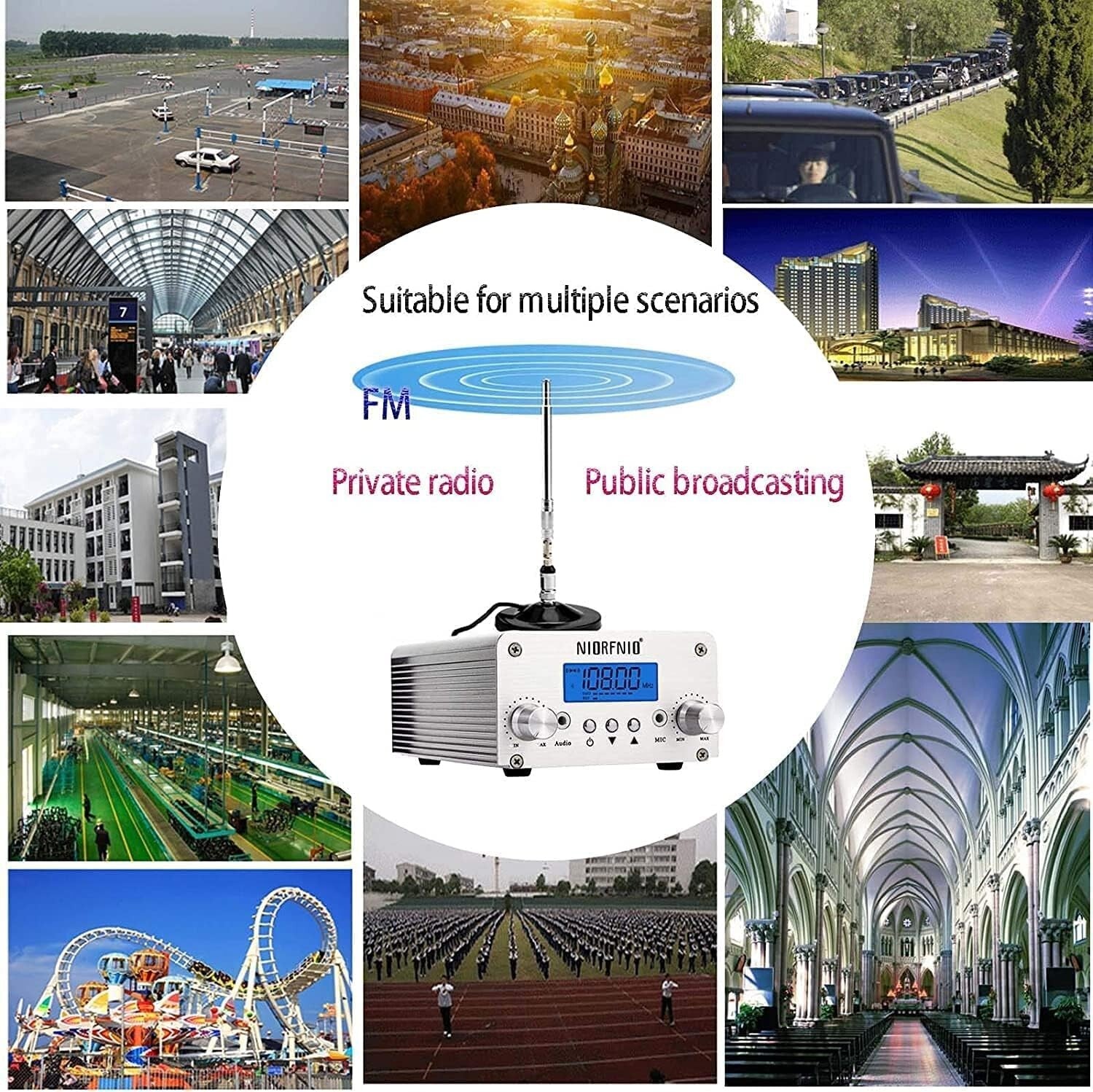 Versatile 15W FM Transmitter with Adjustable Power & Bluetooth Connectivity