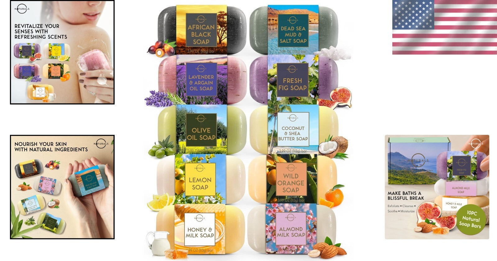 Luxurious 10pc Vegan Bar Soap Set - Natural Ingredients with Exfoliating Oils