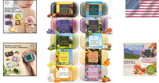Luxurious 10pc Vegan Bar Soap Set - Natural Ingredients with Exfoliating Oils