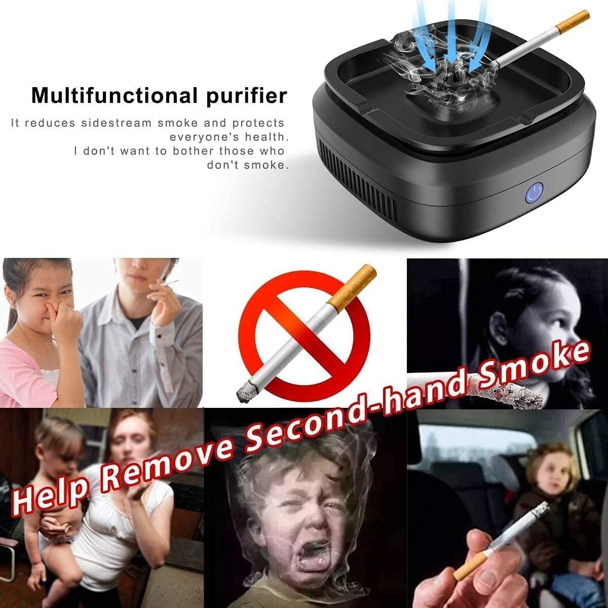 Classic Design Smokeless Ashtray with Advanced Smoke Filtration & USB Charging