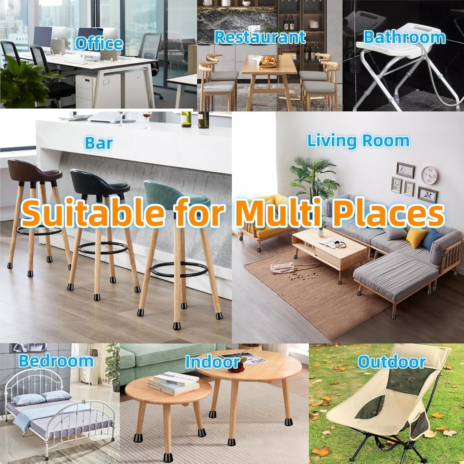 High-Quality 3/4” Round Chair Leg Tips - 64 Pack Non-Slip Furniture Protectors