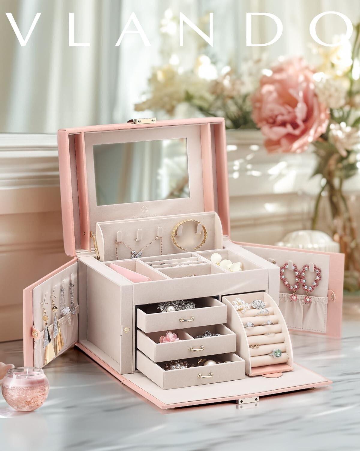 Gorgeous Velvet Lined Jewelry Holder with Mirror - Perfect Gift for Women