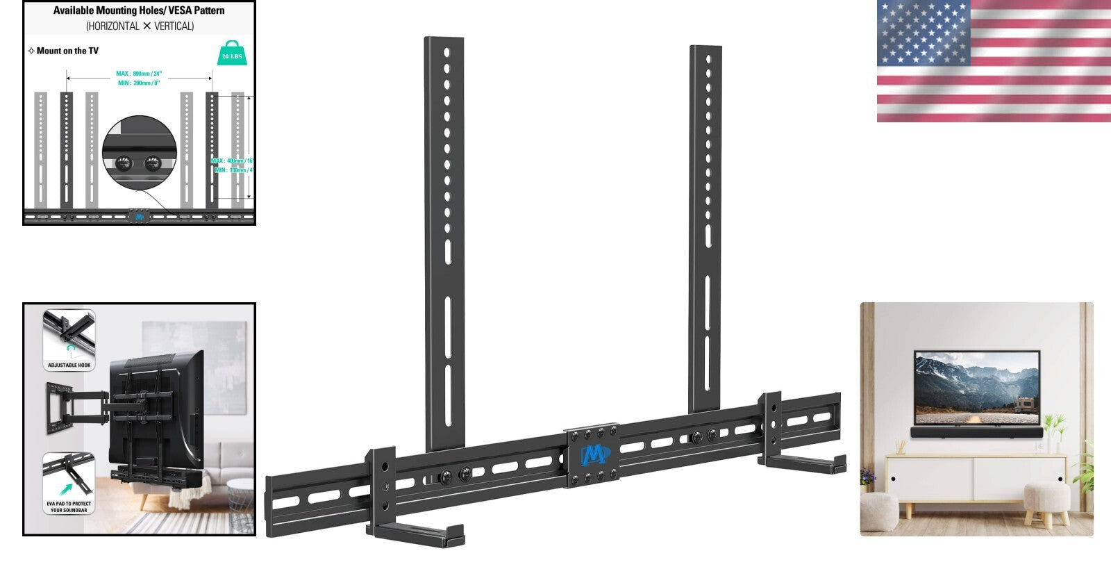 Easy Install Soundbar Holder with Non-Slip Base, Fits Most TVs and Walls