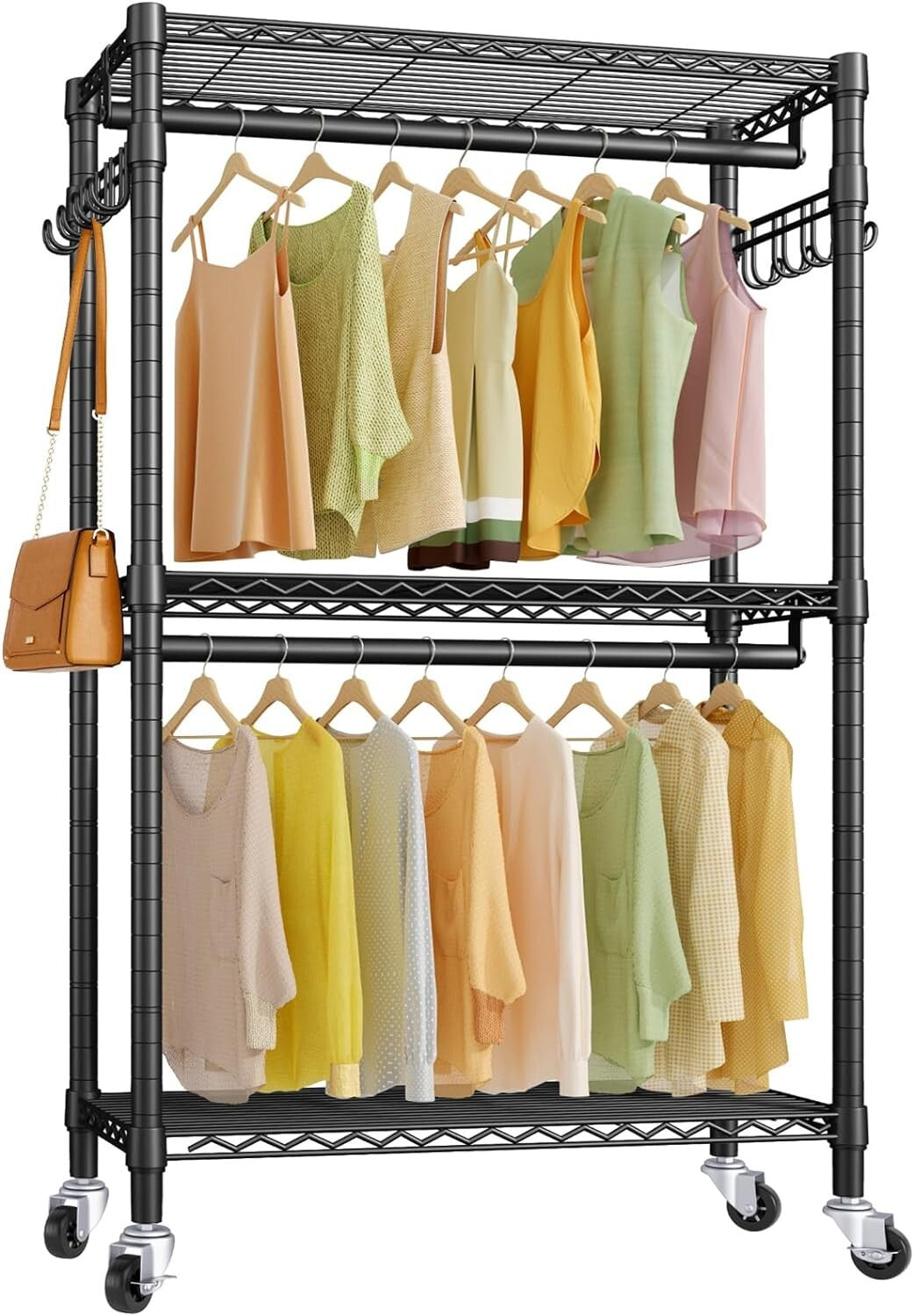 Heavy-Duty Metal Garment Rack - 350lbs Capacity & Rolling Wheels for Versatility
