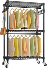 Load image into Gallery viewer, Heavy-Duty Metal Garment Rack - 350lbs Capacity &amp; Rolling Wheels for Versatility