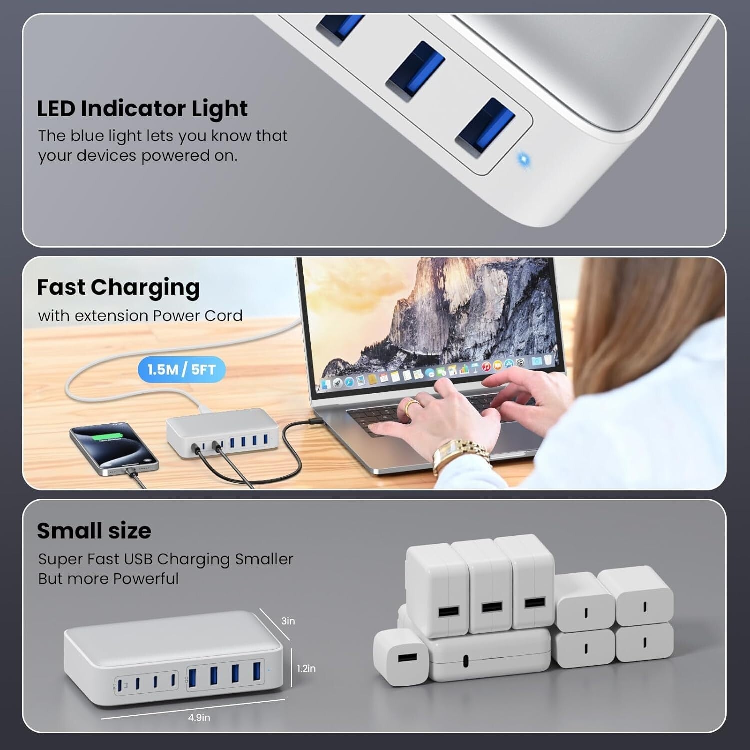 Fast 200W USB C Charging Station with 8 Ports - Ideal for Multiple Devices