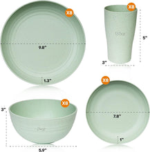 Load image into Gallery viewer, Stylish Solid Green Wheat Straw Dinnerware Set - 32 Pcs, Safe for Kids &amp; Picnics