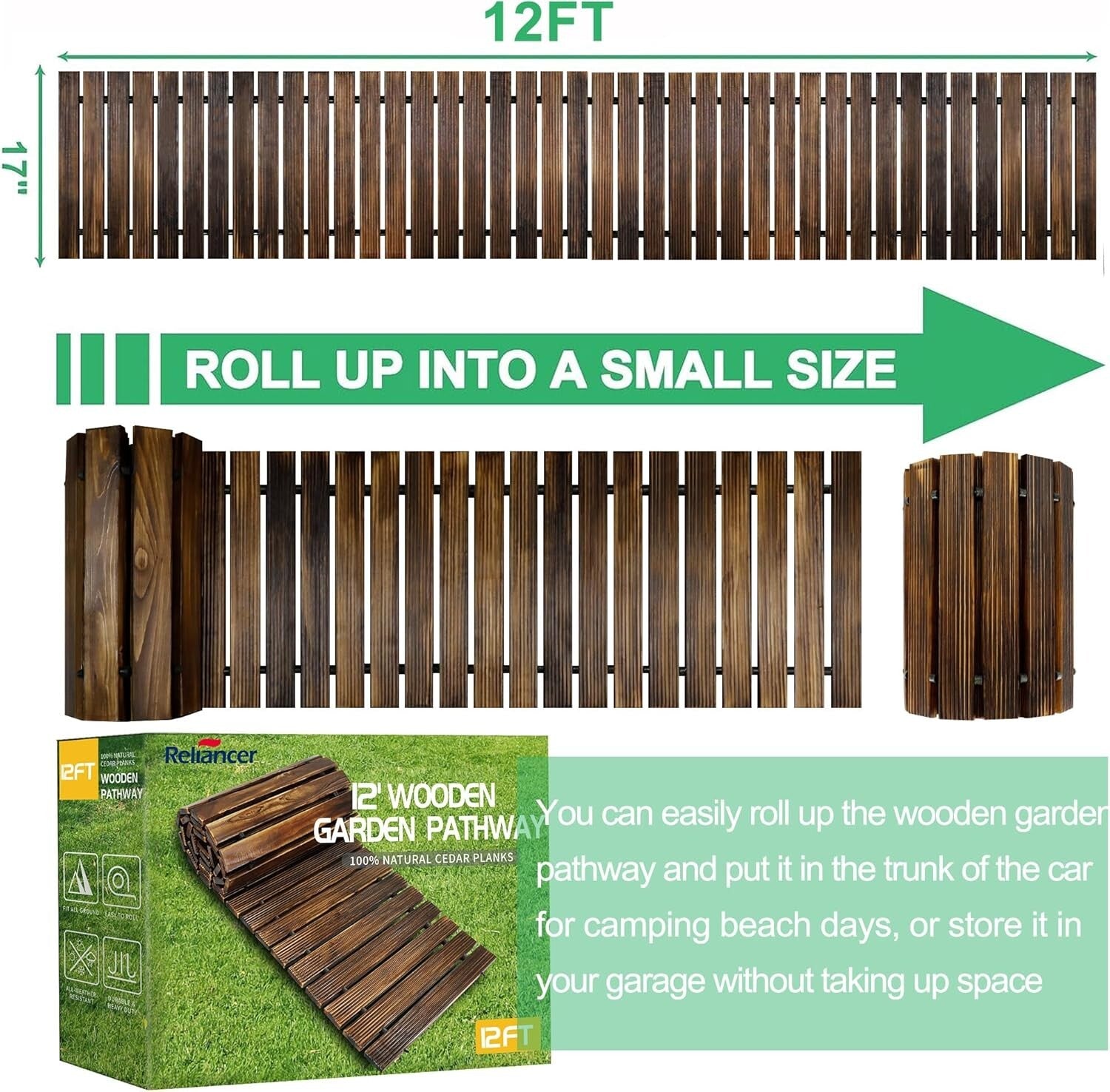 Elegant 12FT Roll Out Cedar Wooden Garden Pathway - Weather-Resistant Walkway