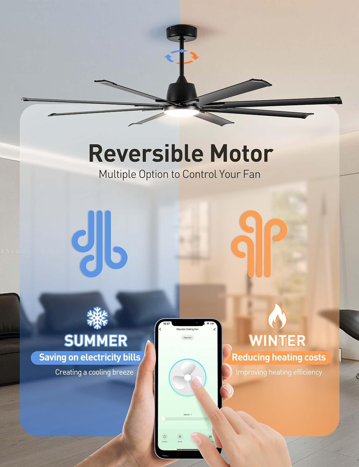 Energy-Efficient 72-Inch Outdoor/Indoor Ceiling Fan with 8 Aluminium Blades