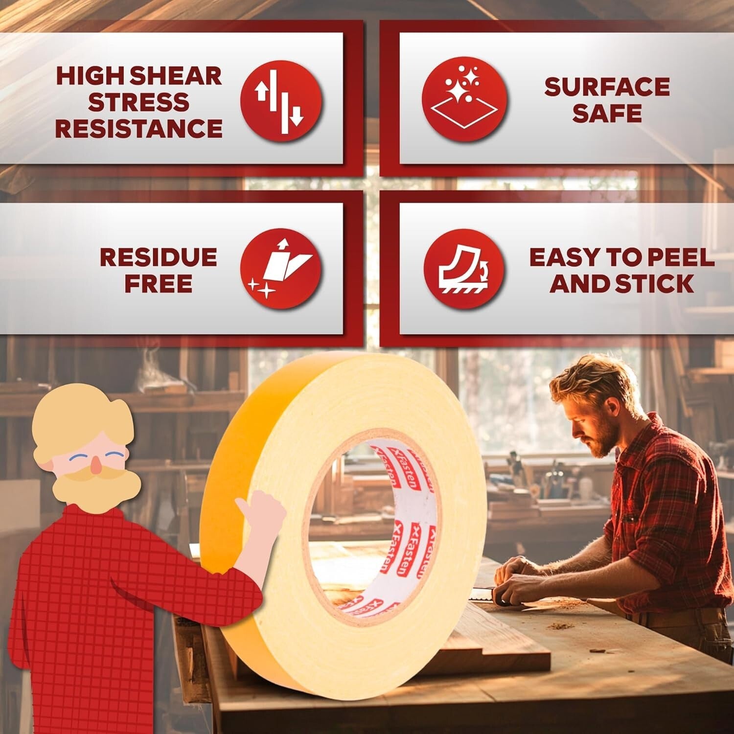 12-Pack 1-Inch Double Sided Woodworking Tape - Perfect for Templates and Edging