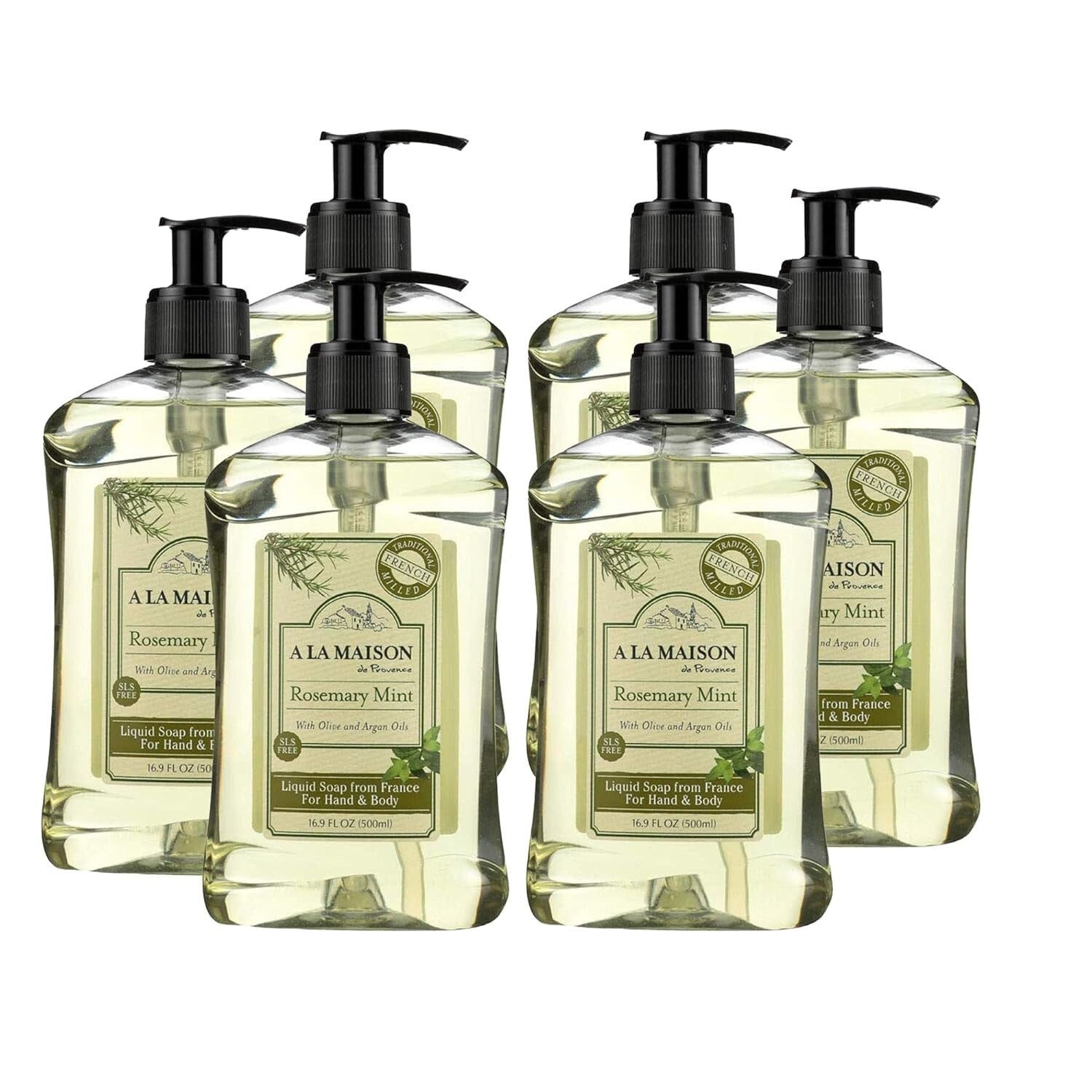 Vegan Rosemary Mint Liquid Soap - Triple Milled, Eco-Friendly Skincare 6 Pack