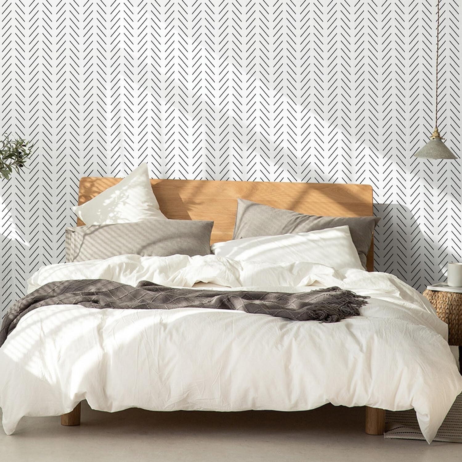 17.7in x 590.5in Black and White Removable Wallpaper - Stylish Herringbone Decor
