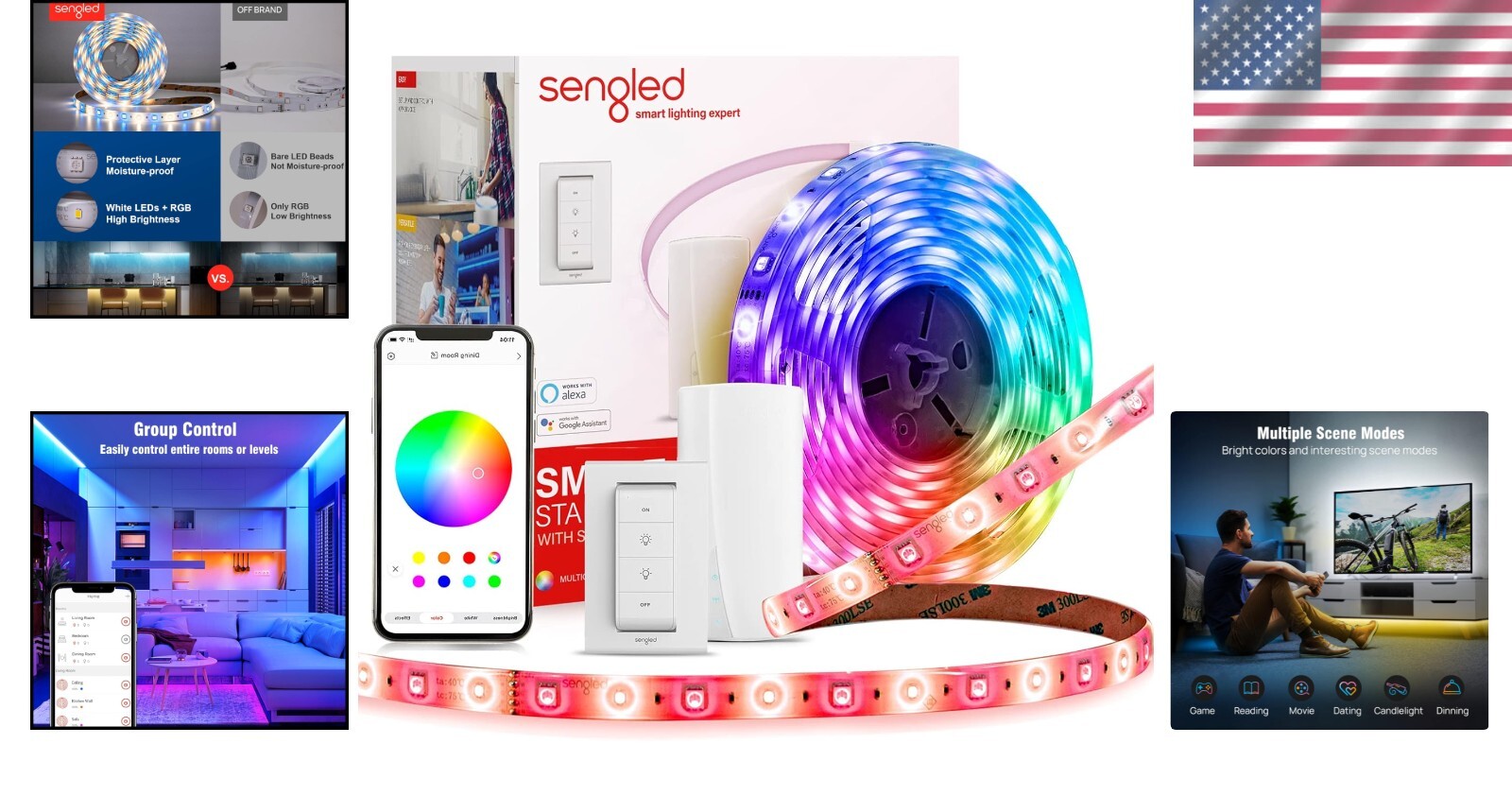 Zigbee LED Strip Lights 16.4ft Starter Kit - RGBW Smart & Voice-Controlled