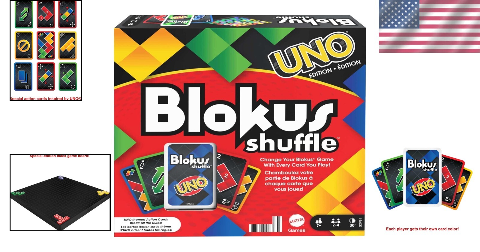 Exciting Blokus Shuffle: UNO Edition with Colorful Pieces & Black Gameboard